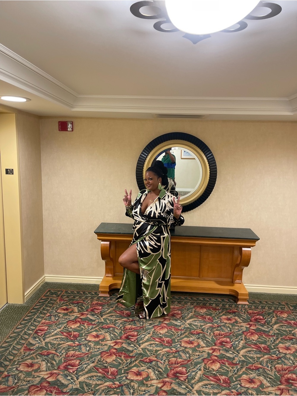 Fashion Nova Green and Black Leaf-Print Wrap Dress